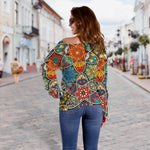 Mandala Star Bohemian Pattern Print Off Shoulder Sweatshirt GearFrost