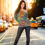 Mandala Star Bohemian Pattern Print Off Shoulder Sweatshirt GearFrost
