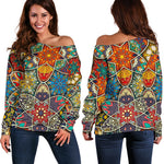 Mandala Star Bohemian Pattern Print Off Shoulder Sweatshirt GearFrost