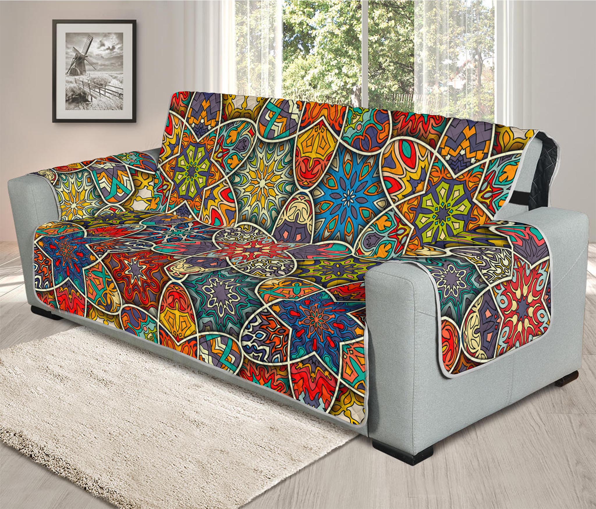 Mandala Star Bohemian Pattern Print Oversized Sofa Protector