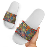 Mandala Star Bohemian Pattern Print White Slide Sandals