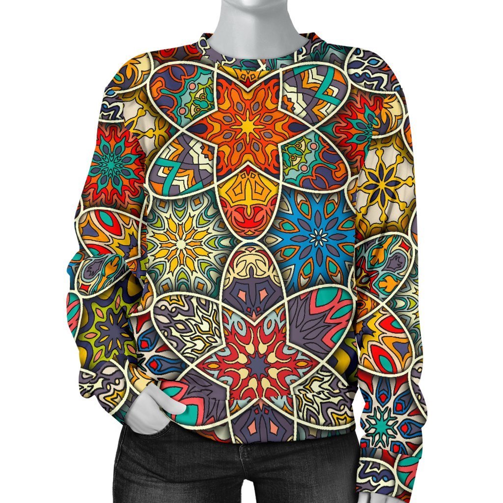 Mandala Star Bohemian Pattern Print Women's Crewneck Sweatshirt GearFrost