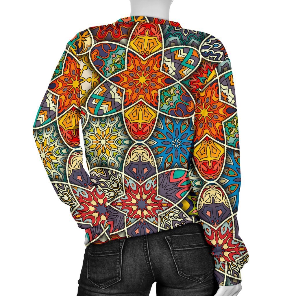 Mandala Star Bohemian Pattern Print Women's Crewneck Sweatshirt GearFrost