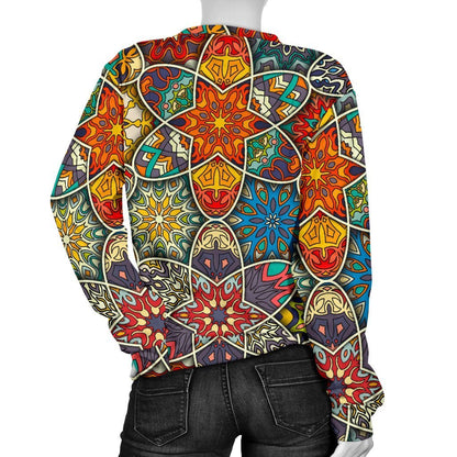 Mandala Star Bohemian Pattern Print Women's Crewneck Sweatshirt GearFrost