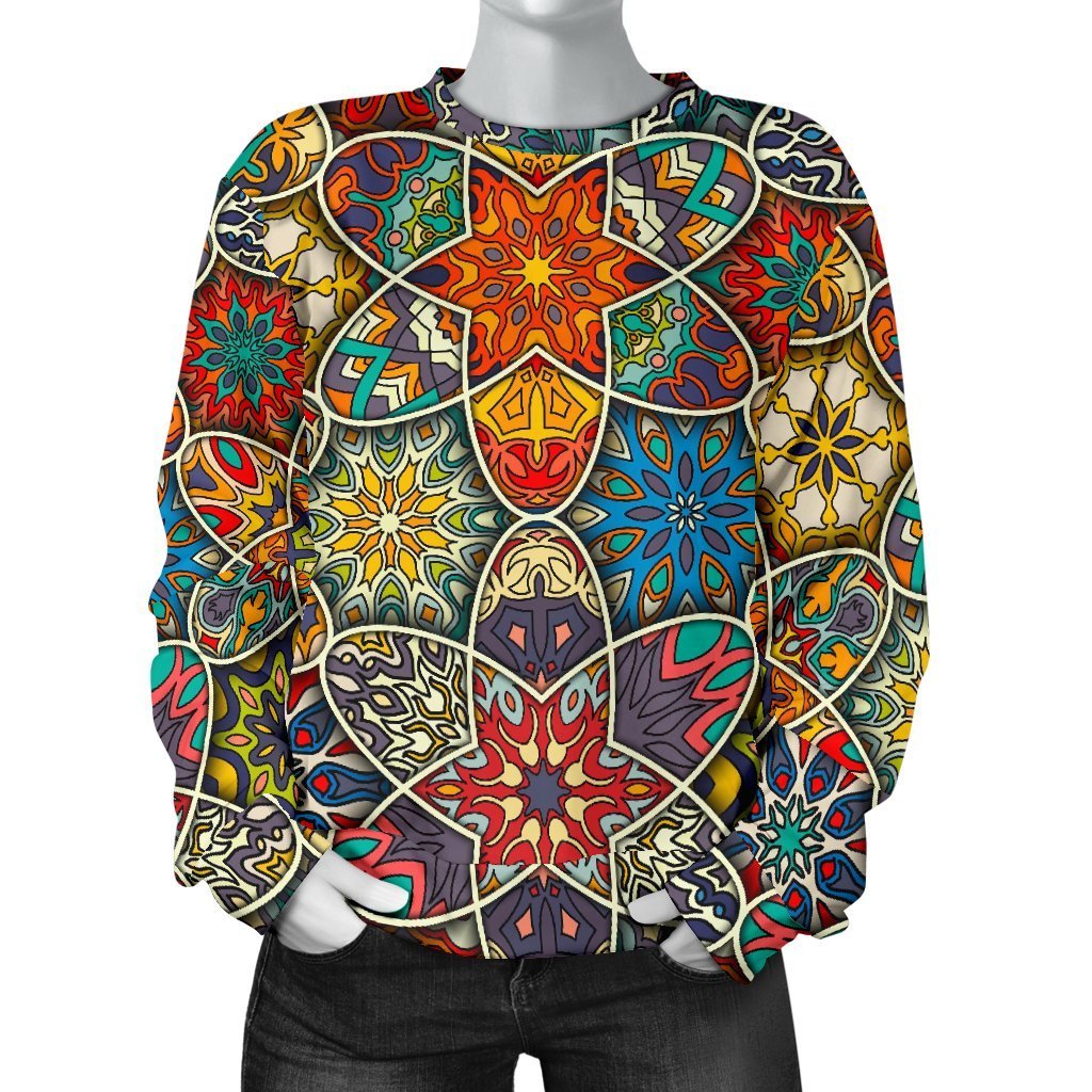 Mandala Star Bohemian Pattern Print Women's Crewneck Sweatshirt GearFrost