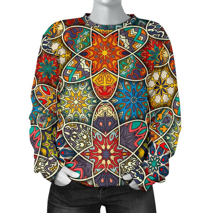 Mandala Star Bohemian Pattern Print Women's Crewneck Sweatshirt GearFrost