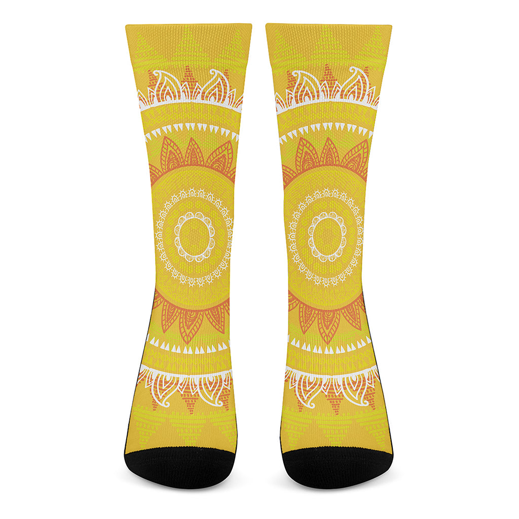 Mandala Sun Print Crew Socks