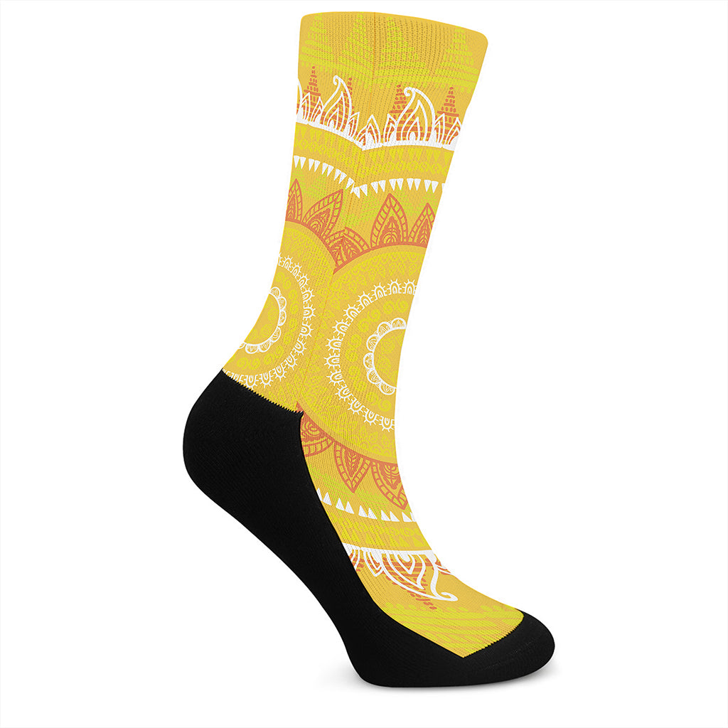 Mandala Sun Print Crew Socks