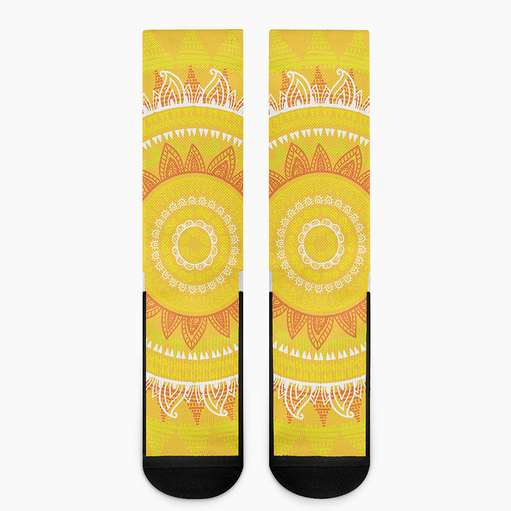 Mandala Sun Print Crew Socks