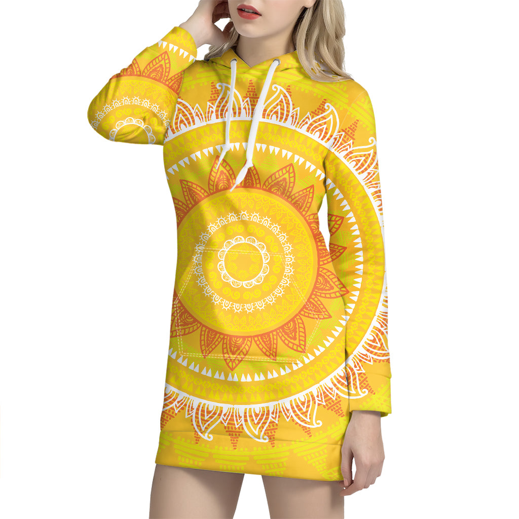 Mandala Sun Print Pullover Hoodie Dress
