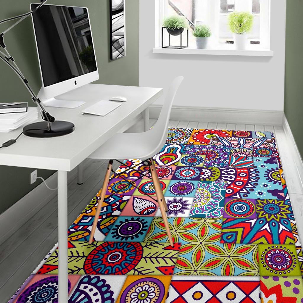 Mandala Tile Bohemian Pattern Print Area Rug GearFrost