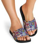 Mandala Tile Bohemian Pattern Print Black Slide Sandals