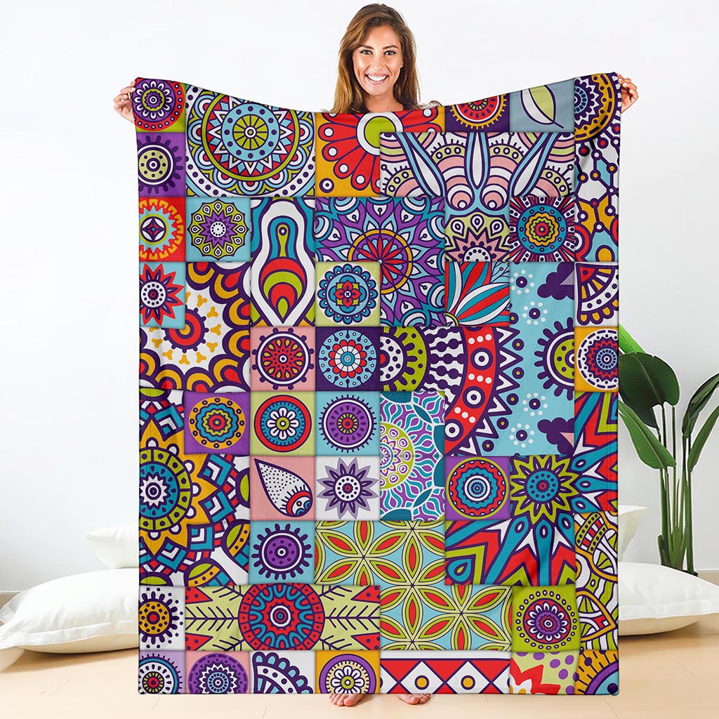 Mandala Tile Bohemian Pattern Print Blanket