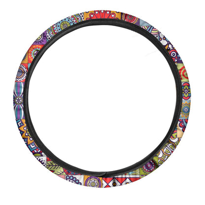Mandala Tile Bohemian Pattern Print Car Steering Wheel Cover