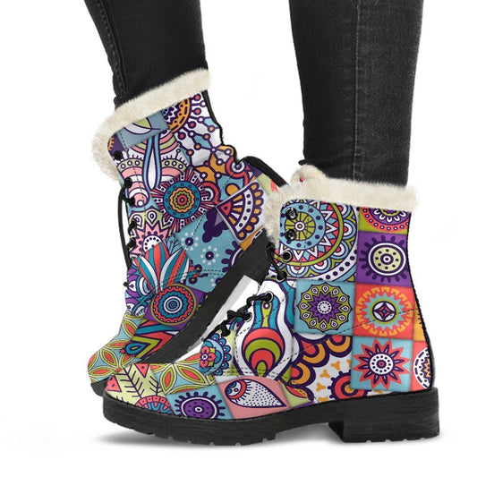 Mandala Tile Bohemian Pattern Print Comfy Boots GearFrost