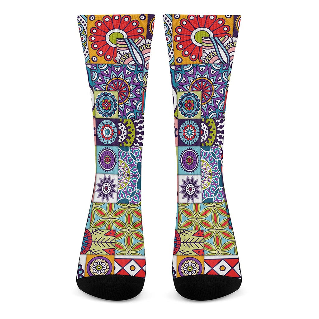 Mandala Tile Bohemian Pattern Print Crew Socks