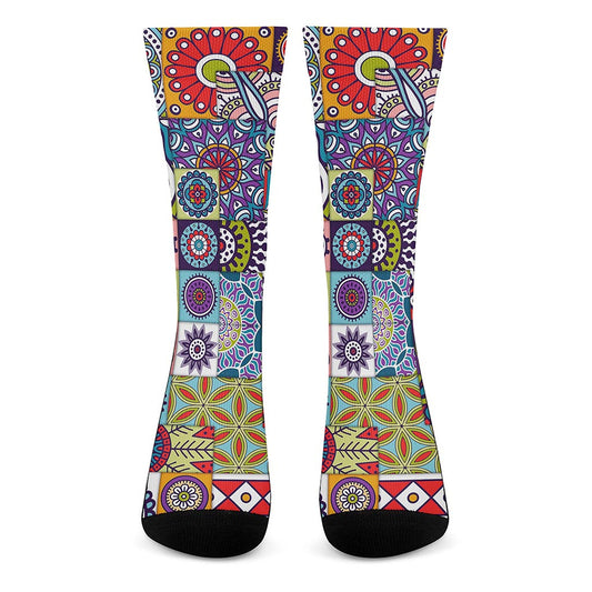 Mandala Tile Bohemian Pattern Print Crew Socks