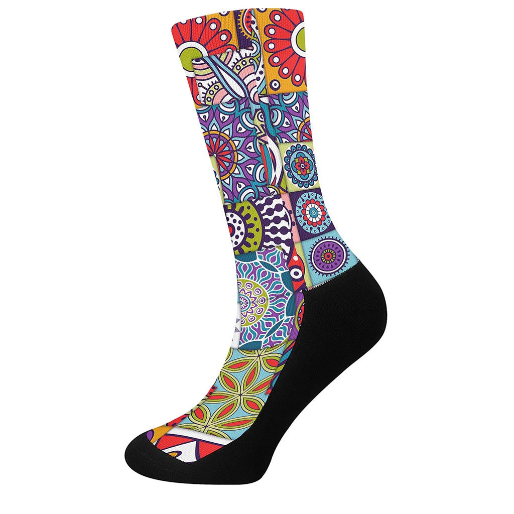 Mandala Tile Bohemian Pattern Print Crew Socks