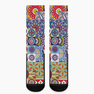 Mandala Tile Bohemian Pattern Print Crew Socks