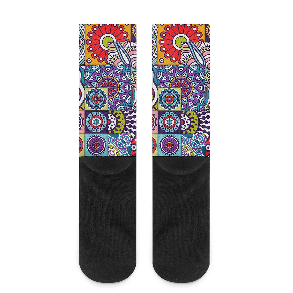 Mandala Tile Bohemian Pattern Print Crew Socks