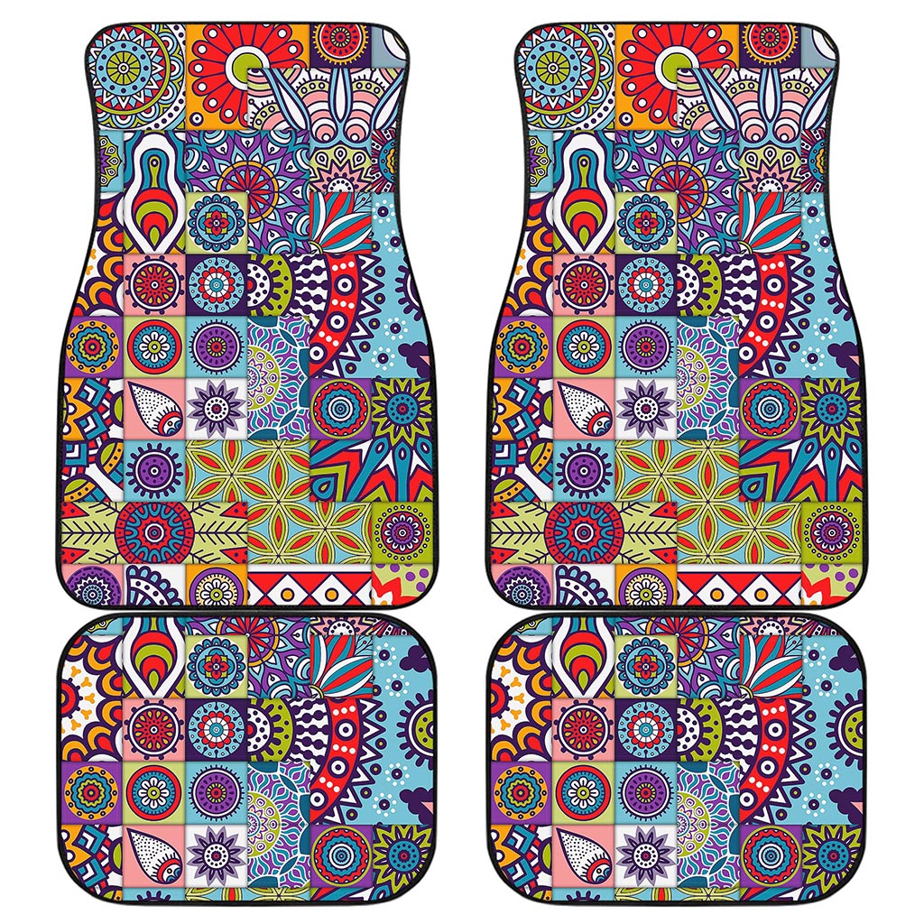 Mandala Tile Bohemian Pattern Print Front and Back Car Floor Mats