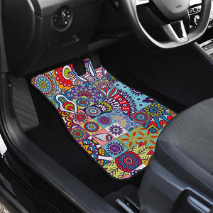 Mandala Tile Bohemian Pattern Print Front and Back Car Floor Mats