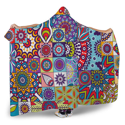 Mandala Tile Bohemian Pattern Print Hooded Blanket