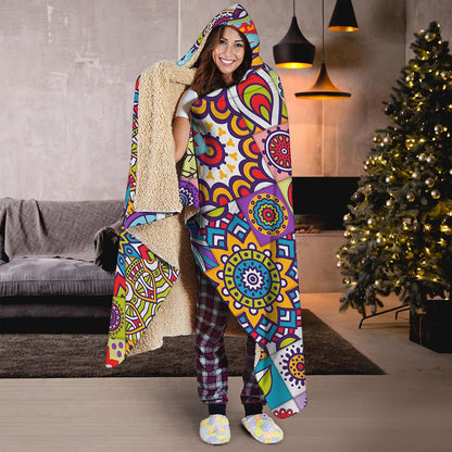 Mandala Tile Bohemian Pattern Print Hooded Blanket