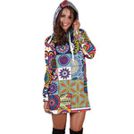 Mandala Tile Bohemian Pattern Print Hoodie Dress GearFrost