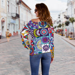Mandala Tile Bohemian Pattern Print Off Shoulder Sweatshirt GearFrost