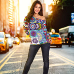 Mandala Tile Bohemian Pattern Print Off Shoulder Sweatshirt GearFrost