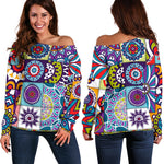 Mandala Tile Bohemian Pattern Print Off Shoulder Sweatshirt GearFrost