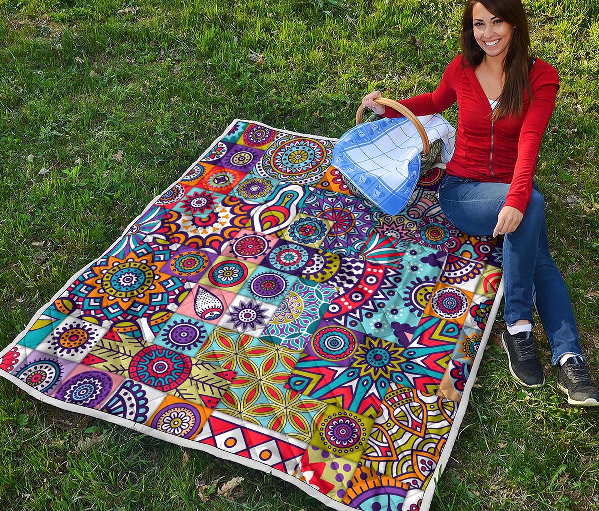 Mandala Tile Bohemian Pattern Print Quilt