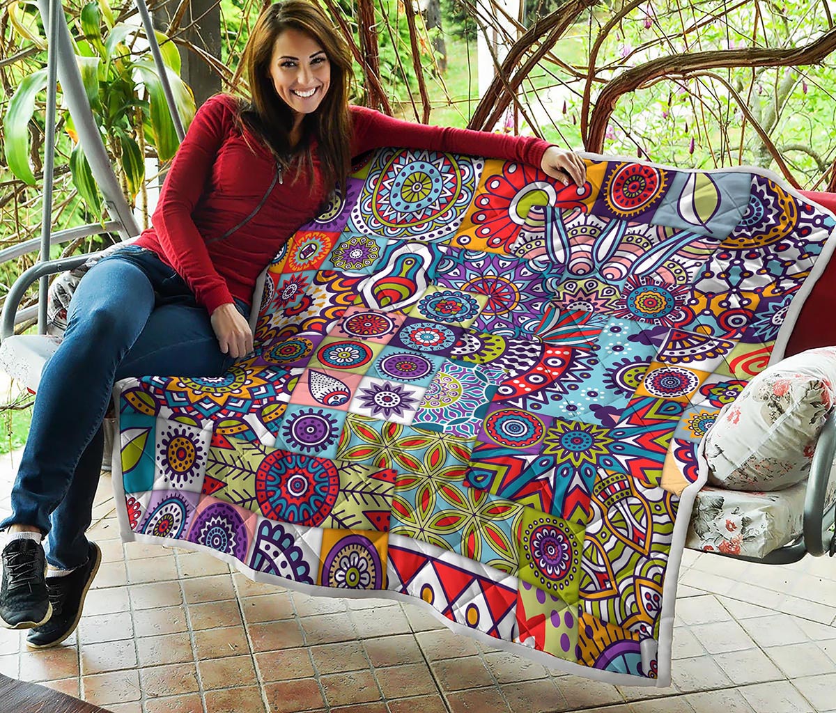 Mandala Tile Bohemian Pattern Print Quilt