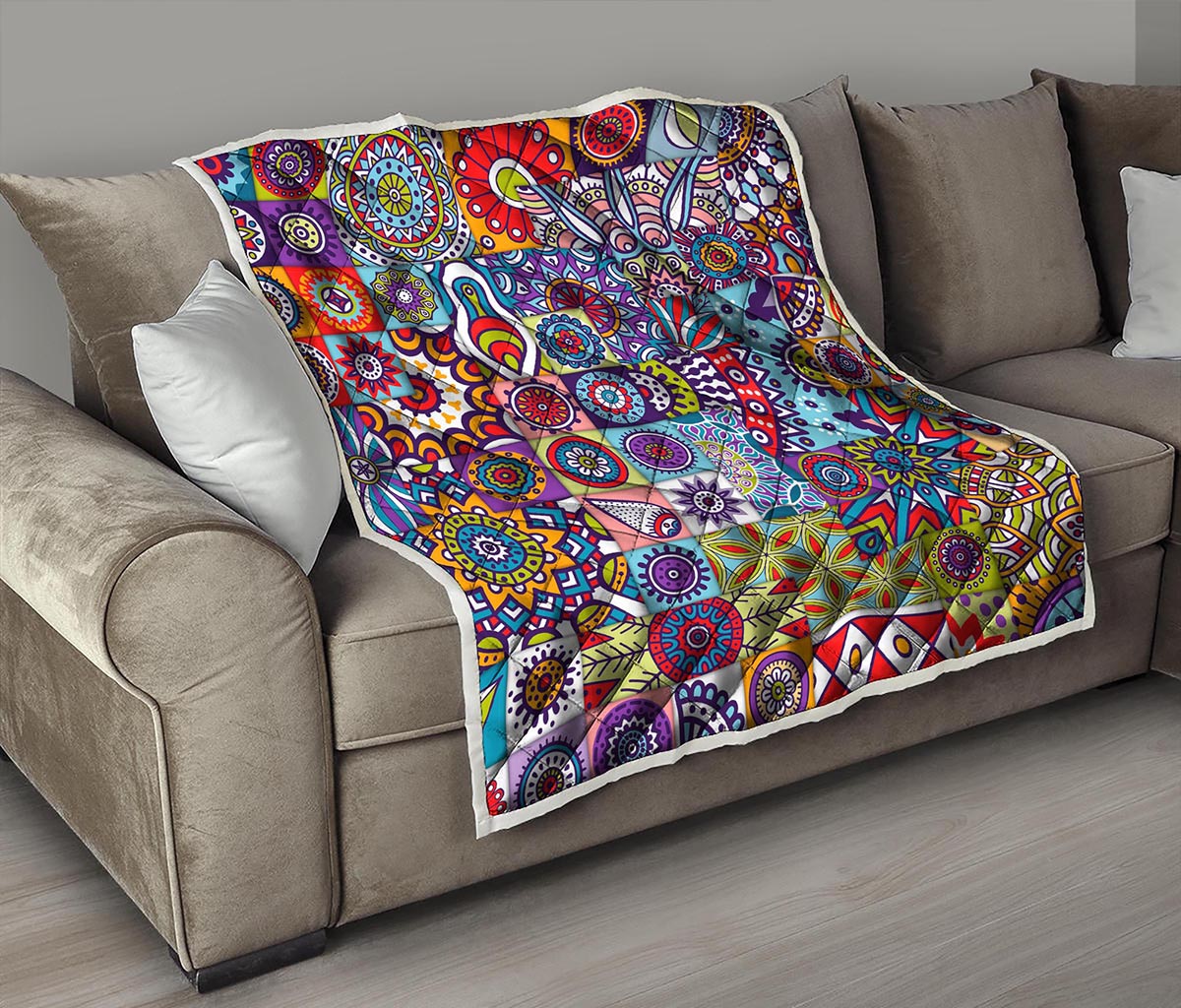 Mandala Tile Bohemian Pattern Print Quilt