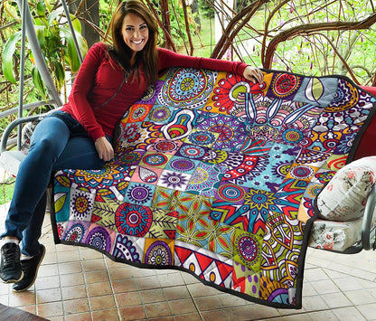 Mandala Tile Bohemian Pattern Print Quilt