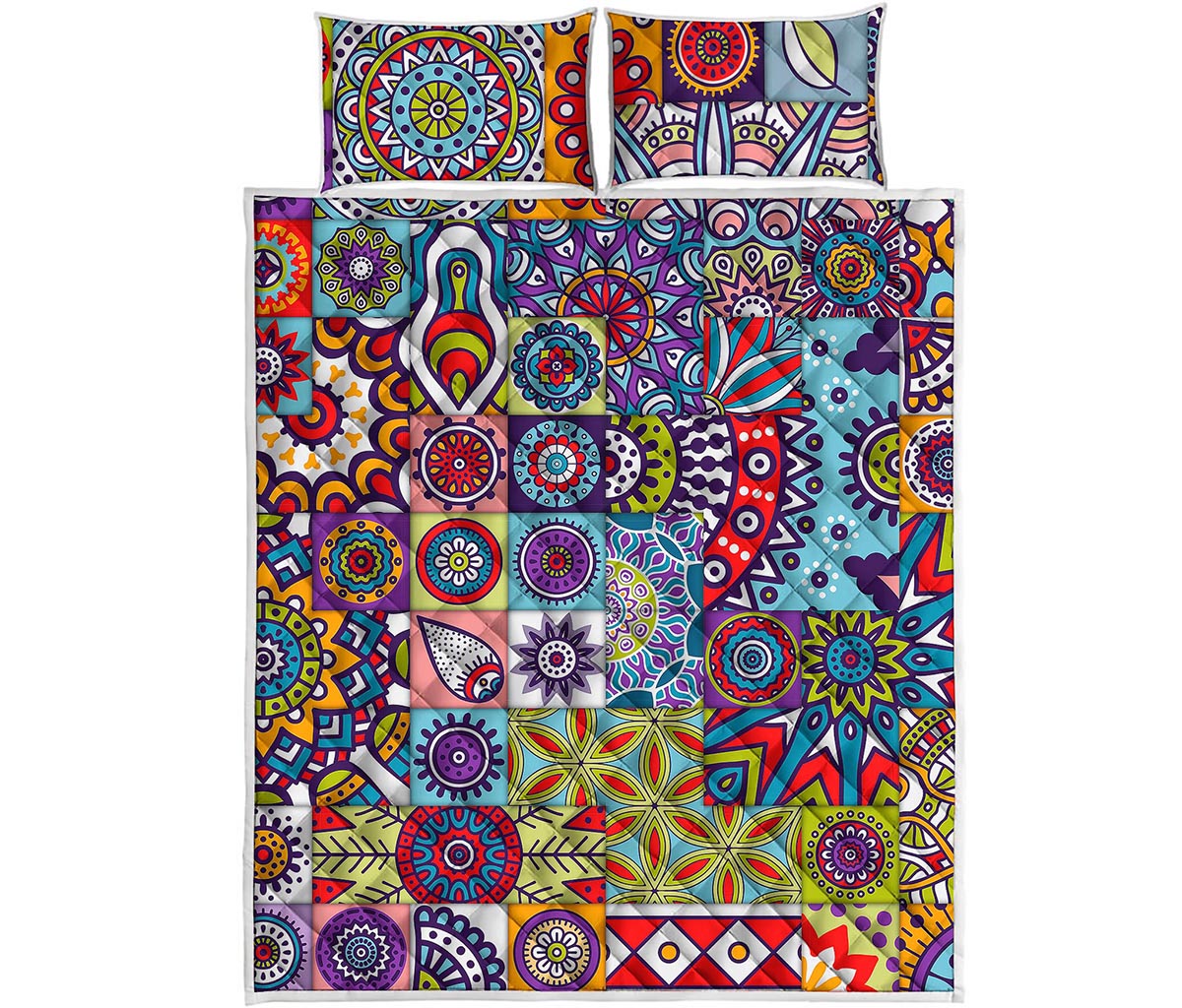Mandala Tile Bohemian Pattern Print Quilt Bed Set