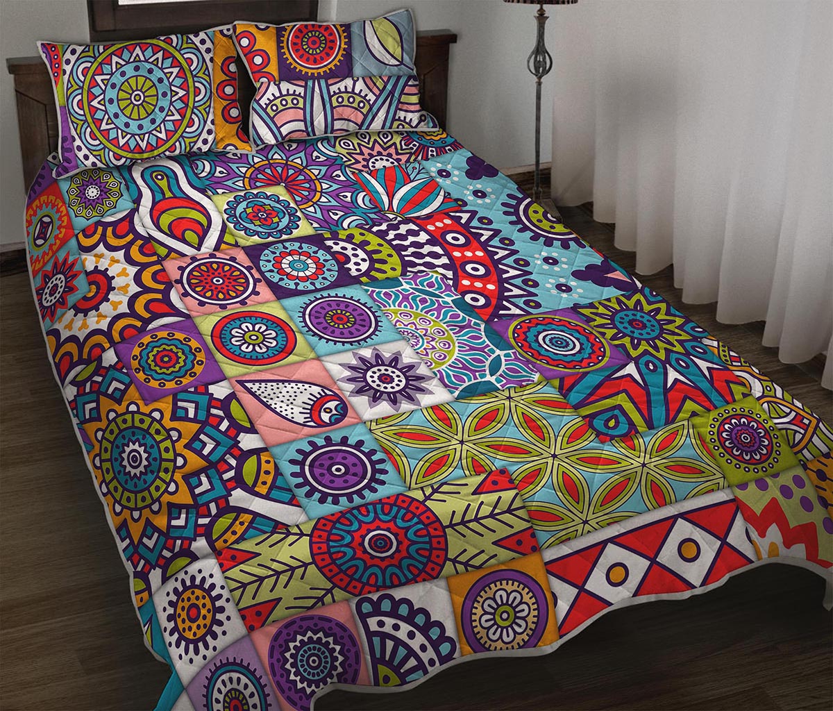 Mandala Tile Bohemian Pattern Print Quilt Bed Set