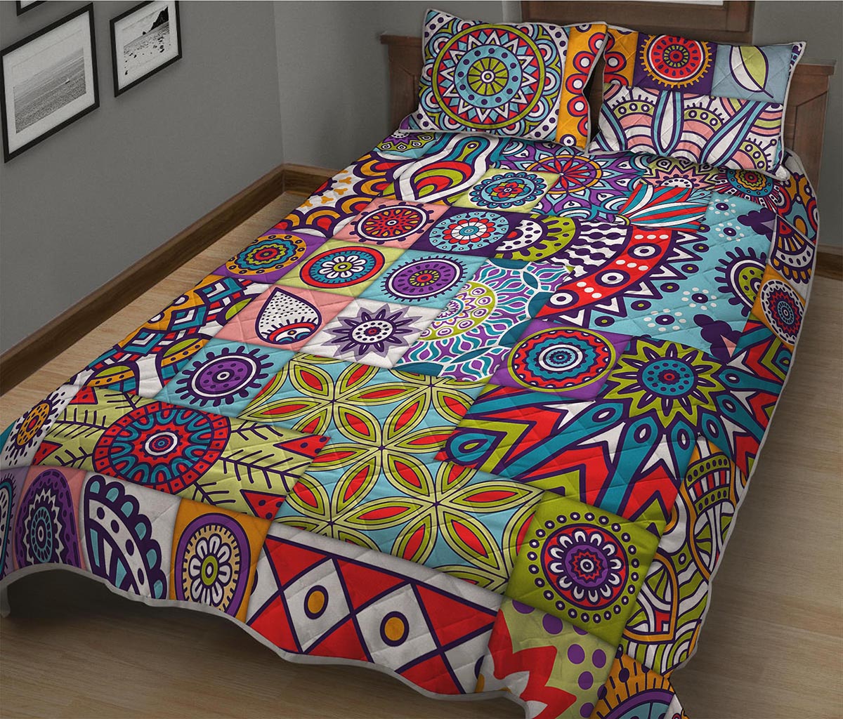 Mandala Tile Bohemian Pattern Print Quilt Bed Set