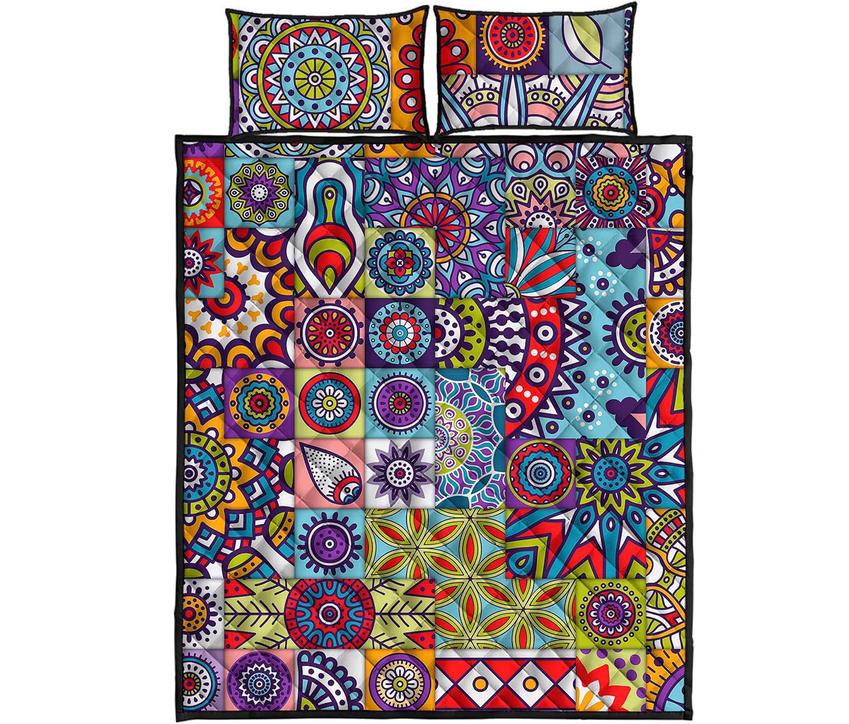 Mandala Tile Bohemian Pattern Print Quilt Bed Set