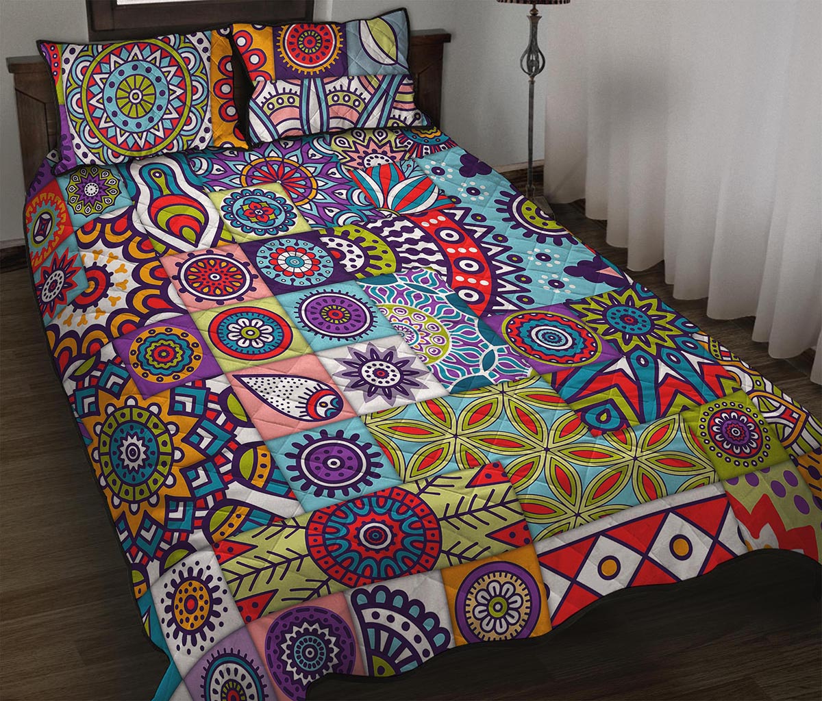 Mandala Tile Bohemian Pattern Print Quilt Bed Set