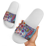 Mandala Tile Bohemian Pattern Print White Slide Sandals