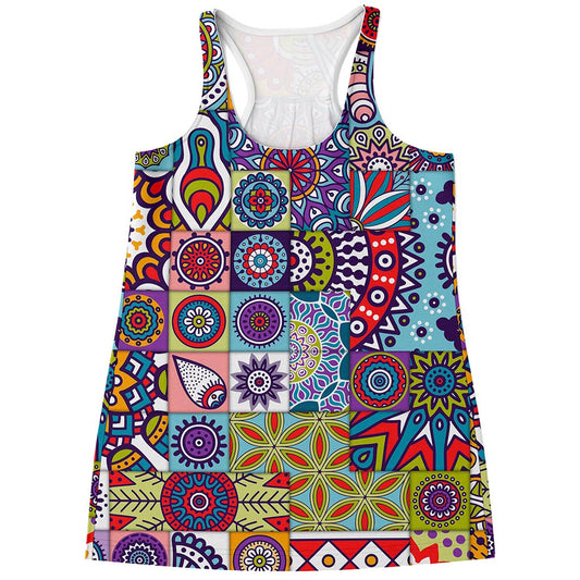 Mandala Tile Bohemian Pattern Print Women's Racerback Tank Top