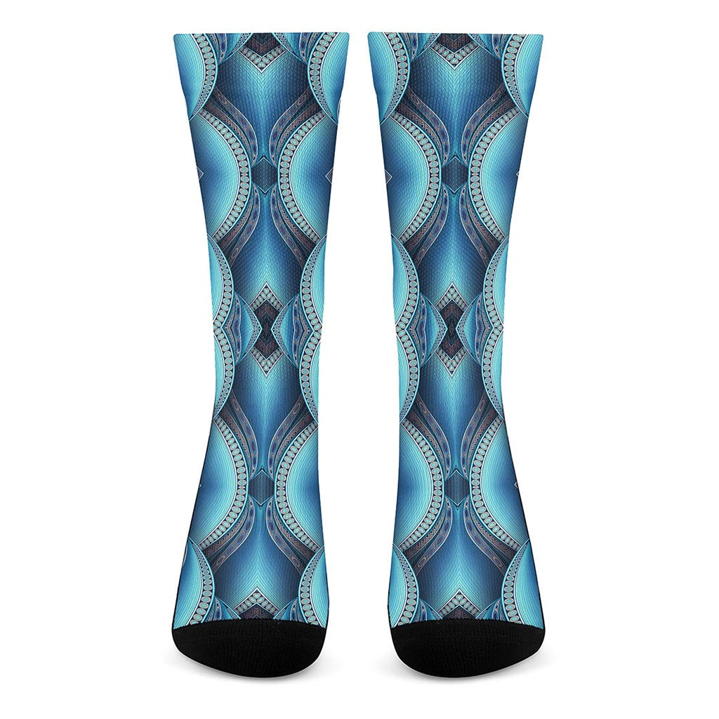 Mandala Waves Bohemian Pattern Print Crew Socks