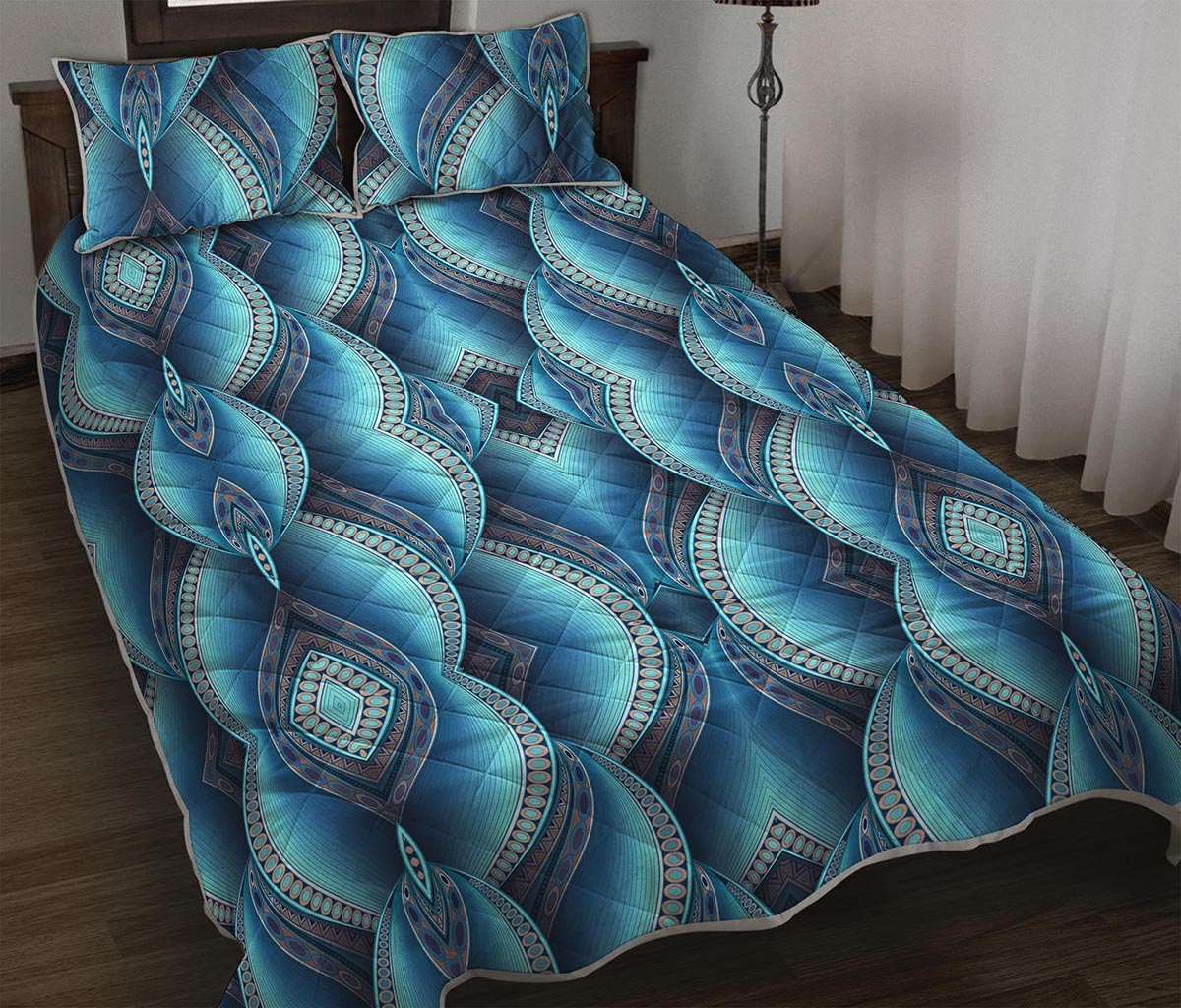 Mandala Waves Bohemian Pattern Print Quilt Bed Set
