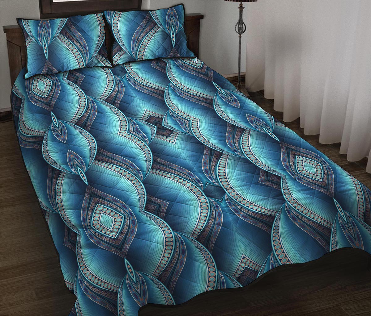 Mandala Waves Bohemian Pattern Print Quilt Bed Set