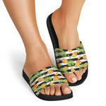 Mango Fruit Striped Pattern Print Black Slide Sandals