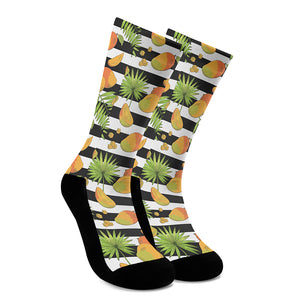 Mango Fruit Striped Pattern Print Crew Socks