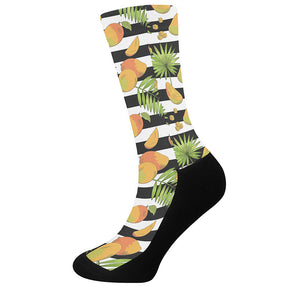 Mango Fruit Striped Pattern Print Crew Socks