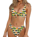 Mango Fruit Striped Pattern Print Front Bow Tie Bikini